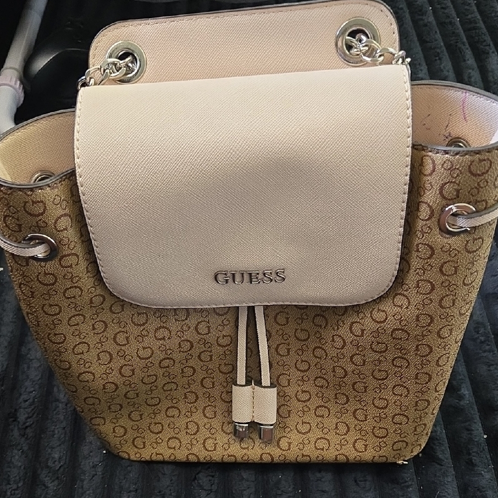 GUESS Beige and Brown Women's Backpack Bag